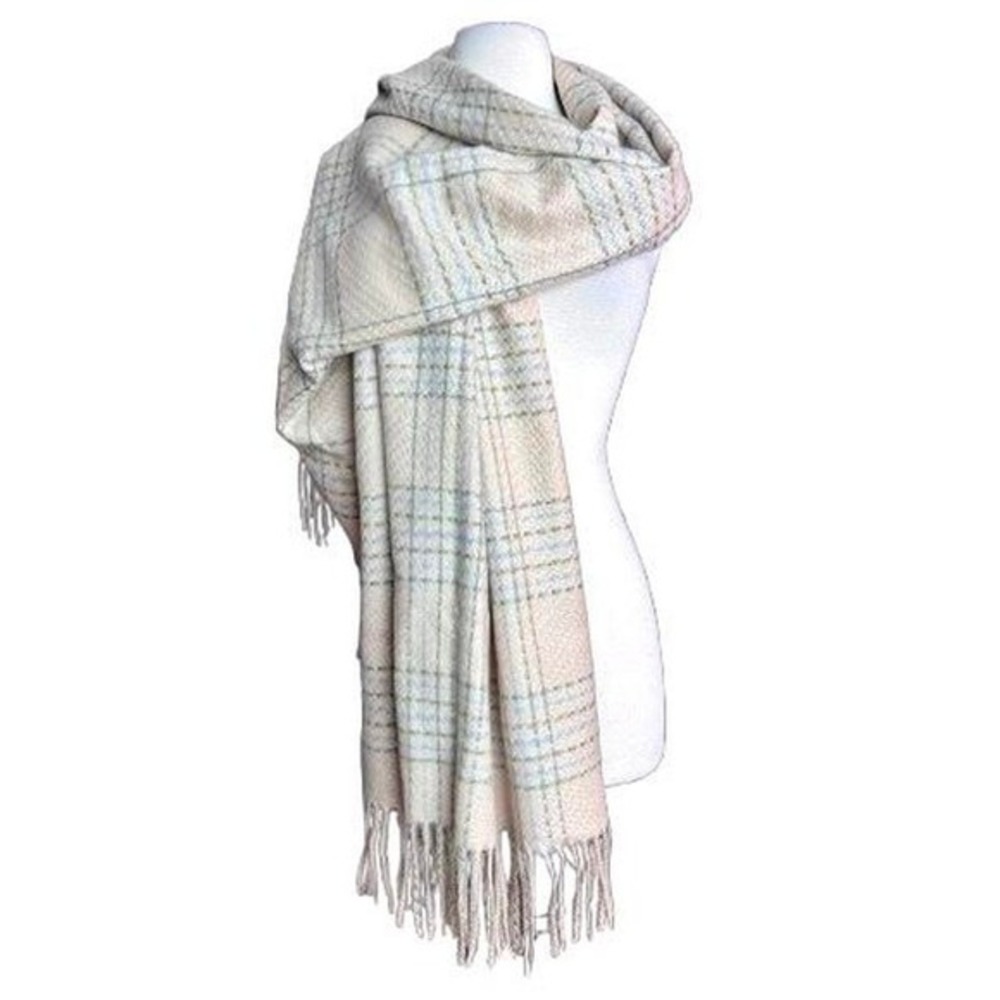 Light academia cream‎ & blue plaid scarf preppy scarf Super soft and cozy